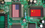 Chips with American and Chinese flag