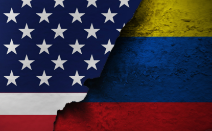US and Colombian flags painted on a wall